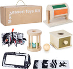 Juguetes Montessori para bebés de 0 a 6 meses, juego educativo de aprendizaje 6 en 1 para recién nacidos, regalos para niños pequeños, incluye tambor giratorio, caja de permanencia de objetos, espejo de tiempo abdominal para bebés y más