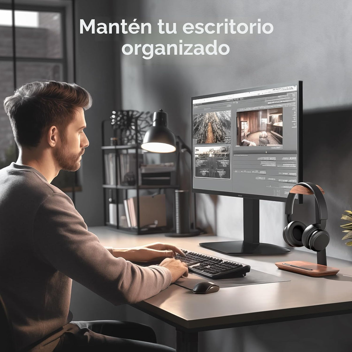 UPERGO Soporte para auriculares de nogal, soporte de auriculares de madera para escritorio, soporte universal para auriculares con base de almacenamiento para juegos, Airpod max, Bose, Razer