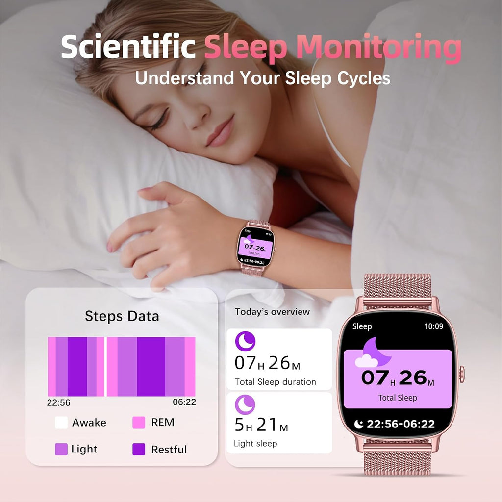 Reloj inteligente para mujer, contestar/hacer llamadas, pantalla ultra clara de 1.85 pulgadas | Rastreador de actividad física con monitor de frecuencia cardíaca/sueño/SpO2