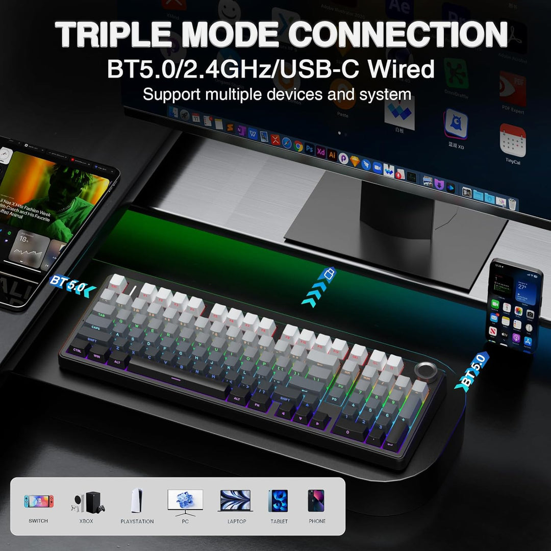 AULA Teclado mecánico inalámbrico F99 Pro con perilla, estructura d...