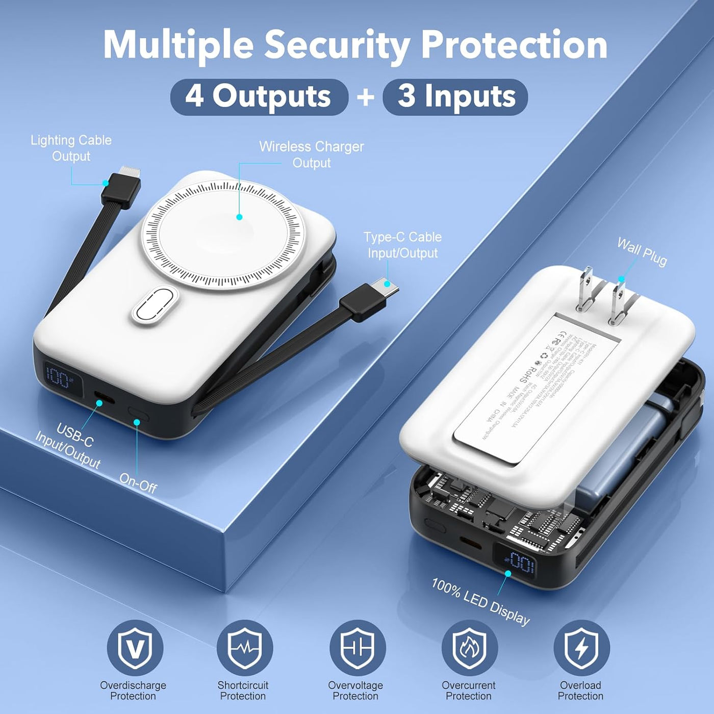 Cargador portátil magnético de 10000 mAh para iPhone con cables int...