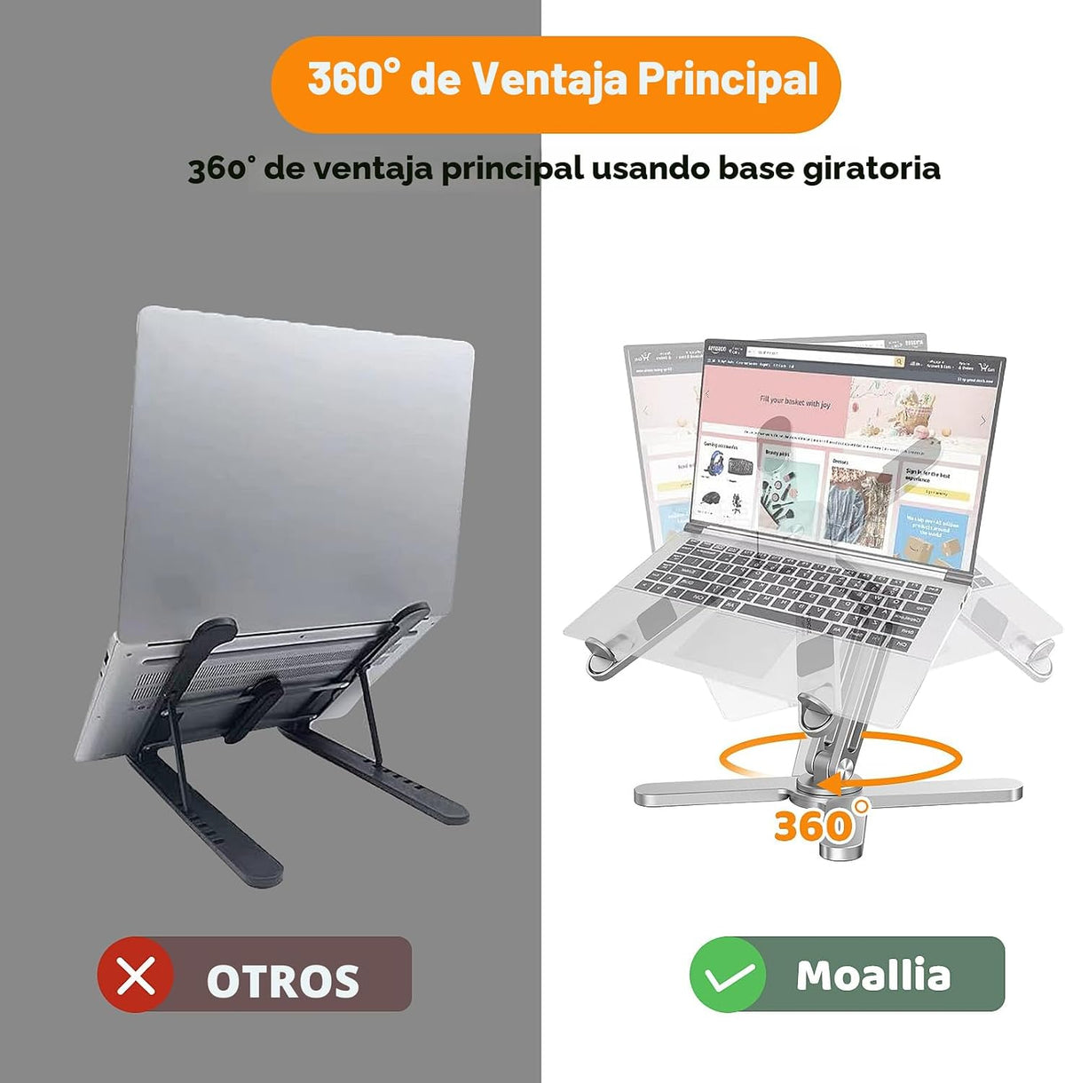Moallia Soporte telescópico ergonómico giratorio de 360 grados para...