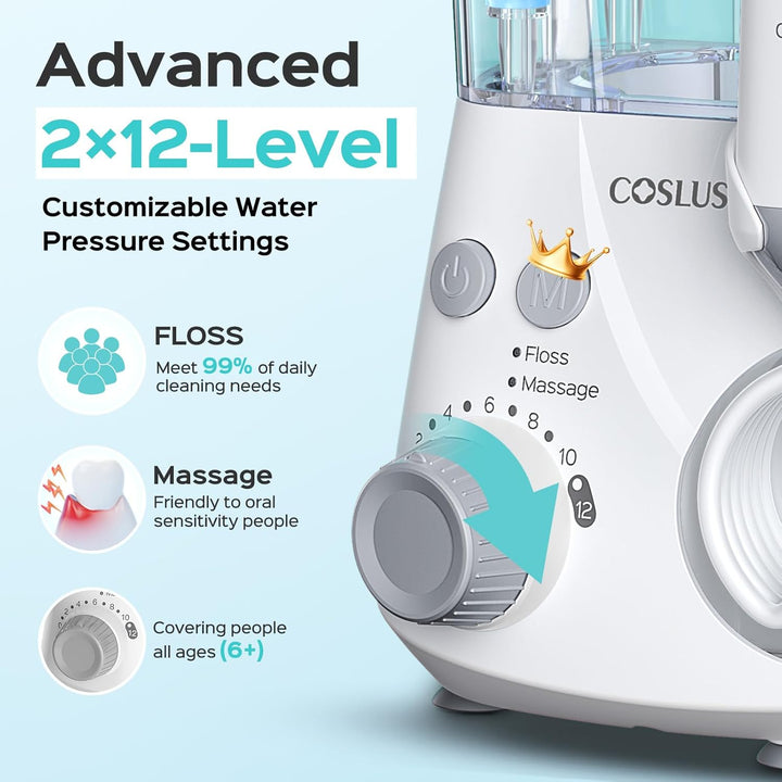 COSLUS Advanced Hilo Dental de Agua para Dientes: 2 Modos &amp; 12...