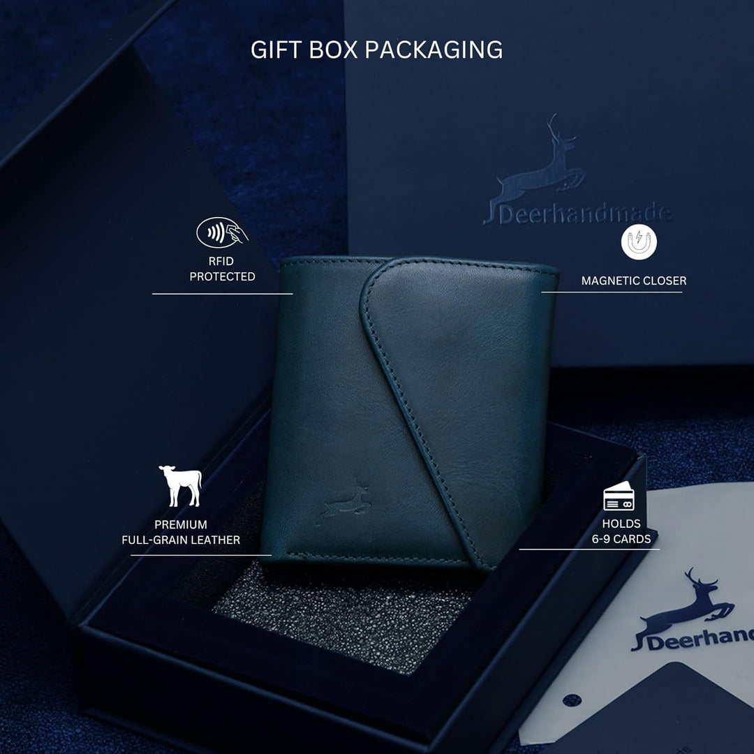 Cartera de cuero de grano completo para hombre, hecha a mano con bl...