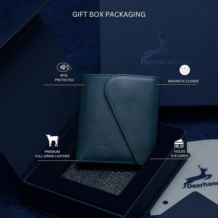 Cartera de cuero de grano completo para hombre, hecha a mano con bl...