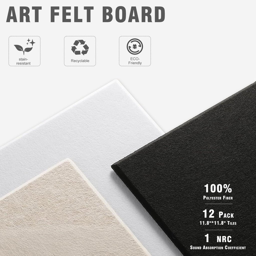 TSJOFFICE - Tablero de corcho grande para pared, tablero de anuncios de 48 x 36 pulgadas con 50 pasadores para decoración de oficina, tablero de alfileres, paquete de 12 azulejos de pared de fieltro