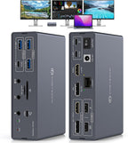 TJCXELE Displaylink - Estación de acoplamiento de 3 monitores con HDMI DP, estación de acoplamiento USB C 19 en 1 para laptop, pantalla triple 4K 60Hz con PD 100W, 10bps USBC/A Ethernet/lectores de tarjetas/audio para M1 M2 M3/Mac y Windows