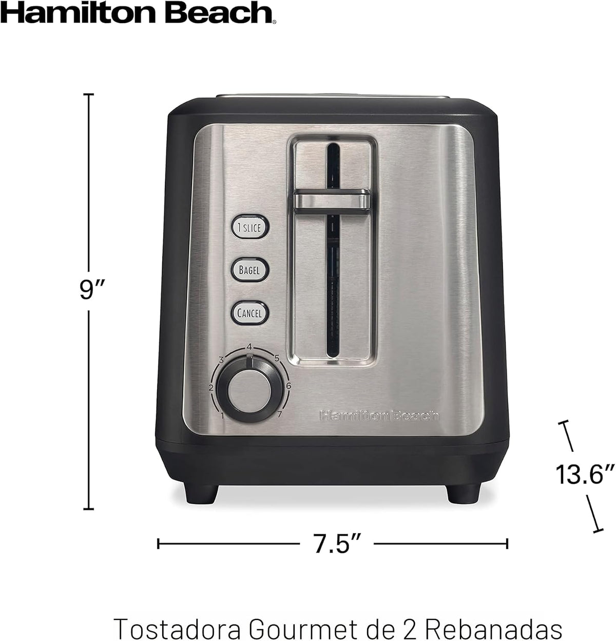 Hamilton Beach Tostadora gourmet de 2 rebanadas con tecnología Sure-Toast