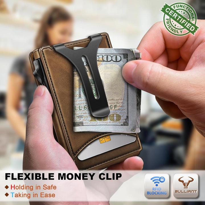 Cartera Bulliant para hombre, cartera con clip de dinero delgada pa...
