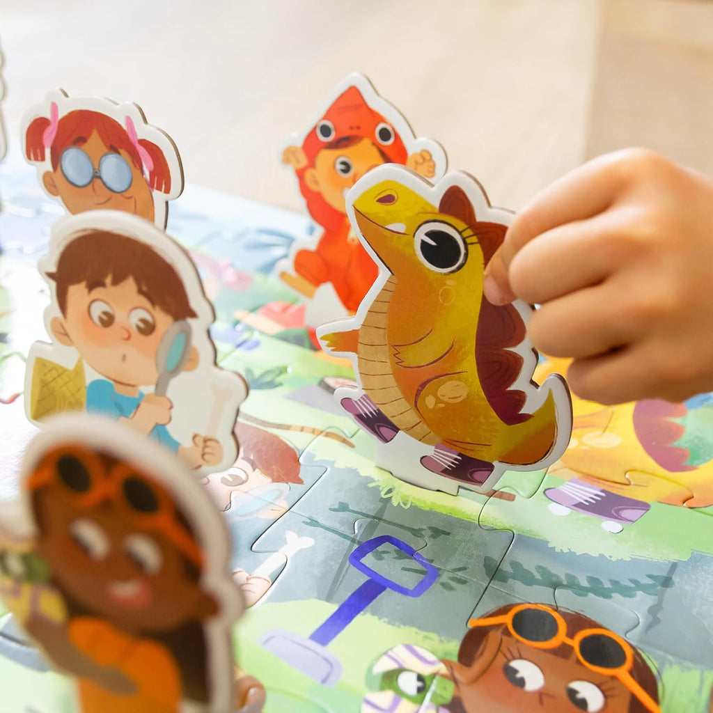 Rompecabezas de dinosaurios para niños de 3 a 6 años, 40 piezas + 10 elementos emergentes, habilidades motoras finas educativas preescolares. Rompecabezas de piso prehistórico Crazy Little Books para