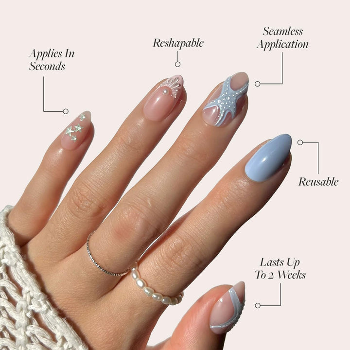 Glamnetic - Salty Waves | Uñas postizas cortas en forma de estrella...
