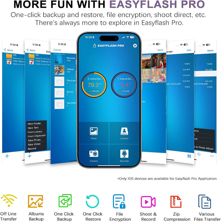 Unidad Flash para iPhone 256GB, Stick de Fotos 4 en 1 USB Tipo C, U...