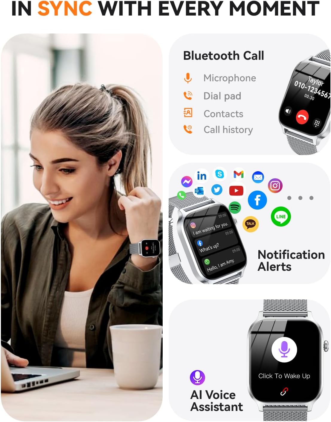 Relojes inteligentes para mujer (llamadas/recordatorios), reloj inteligente HD de 1.85 pulgadas para teléfonos Android y iPhone compatible, más de 120 modos deportivos, reloj de fitness