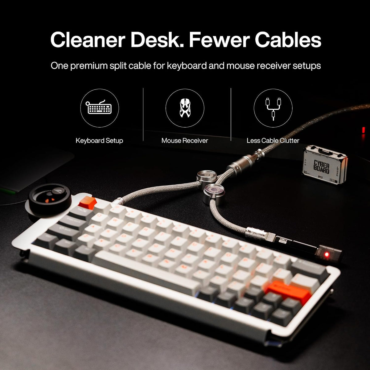 Split Dual 8K Gaming Cable AM Edition 1.4m / 4.6 ft (4.6 pies), conexión dual de alta velocidad, baja latencia, compatible con dispositivos USB tipo C, malla duradera de alambre plateado