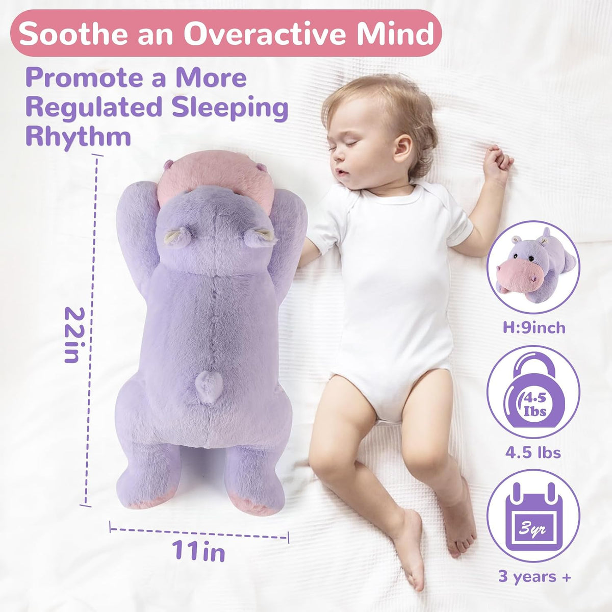 meowtastic Hippo Peluche Pesado, Almohada de Felpa para Niños