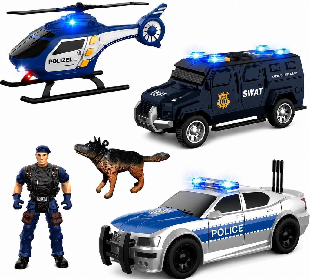 Juego de juguetes de coche de policía, camión blindado SWAT