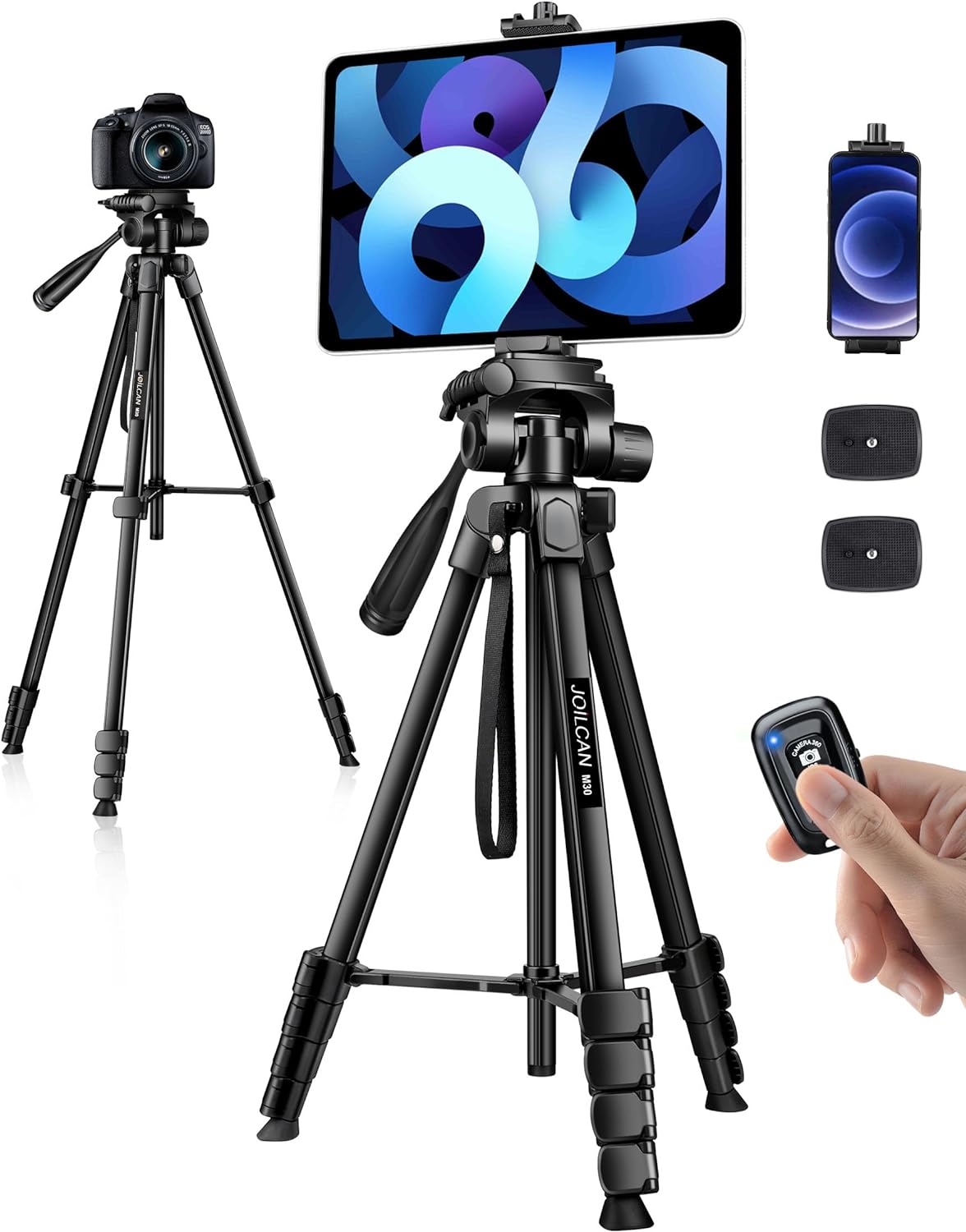 JOILCAN Soporte de trípode para teléfono, trípode de 68 pulgadas para iPad, iPhone, tableta con soporte universal remoto, bolsa de transporte, trípode de aluminio de viaje para grabación de video