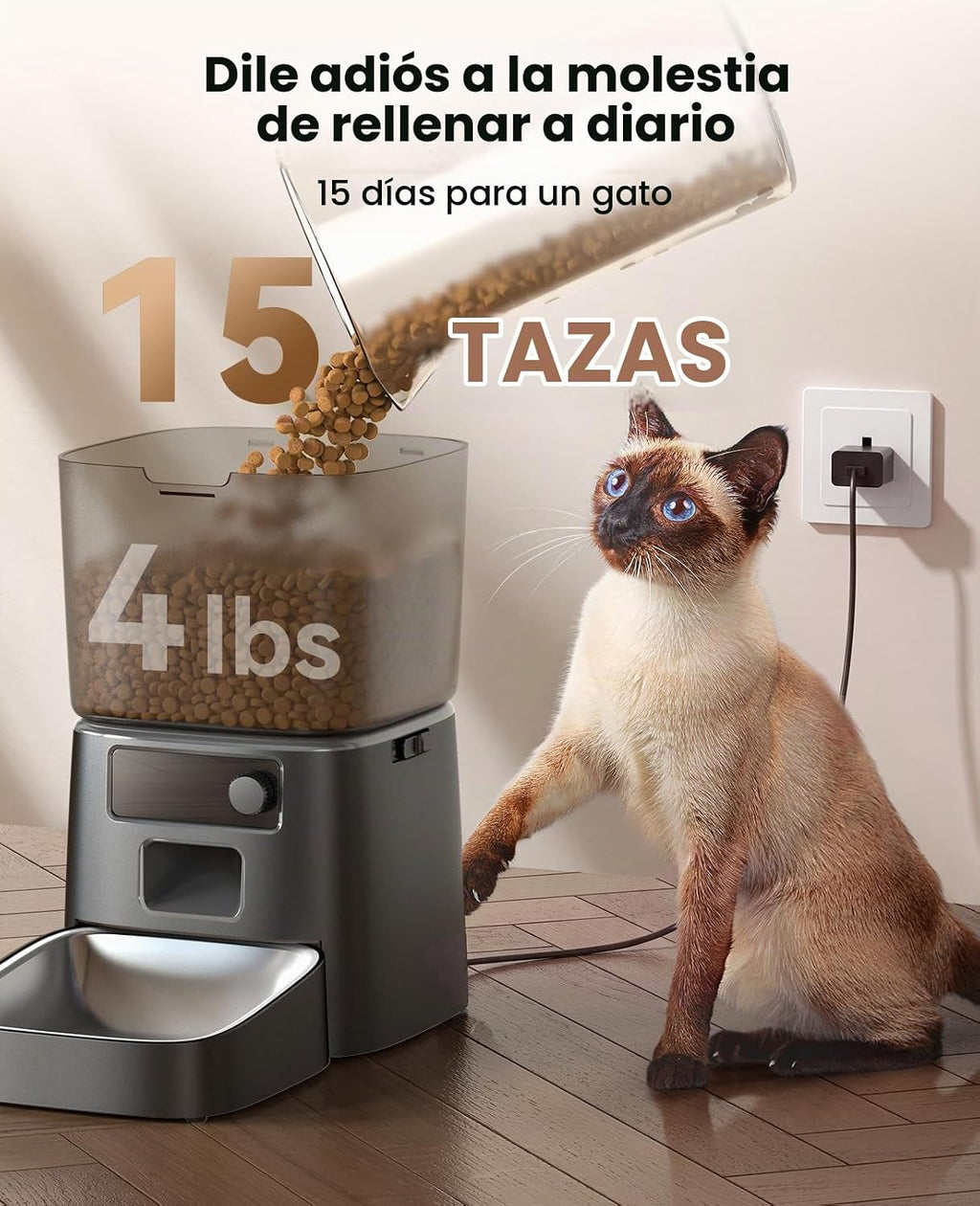 oneisall Alimentador automático para gatos 2.4 GHz Wi-Fi, 3.5L/15 tazas
