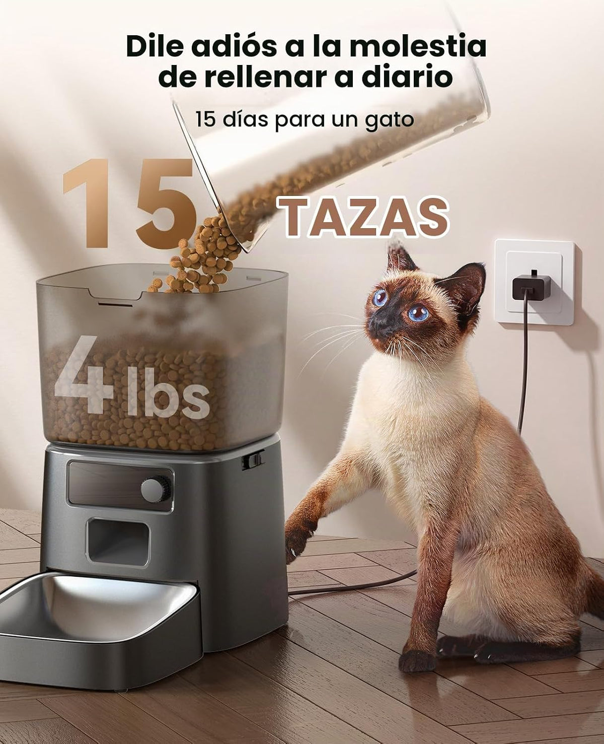 oneisall Alimentador automático para gatos 2.4 GHz Wi-Fi, 3.5L/15 tazas
