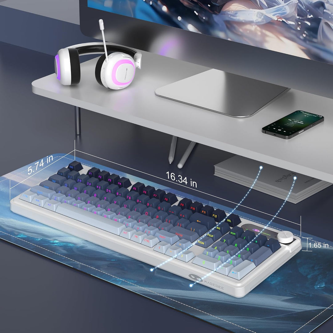 MageGee GK960 Teclado inalámbrico, 98 teclas Tri-Modo BT\/2.4G\/Tec...