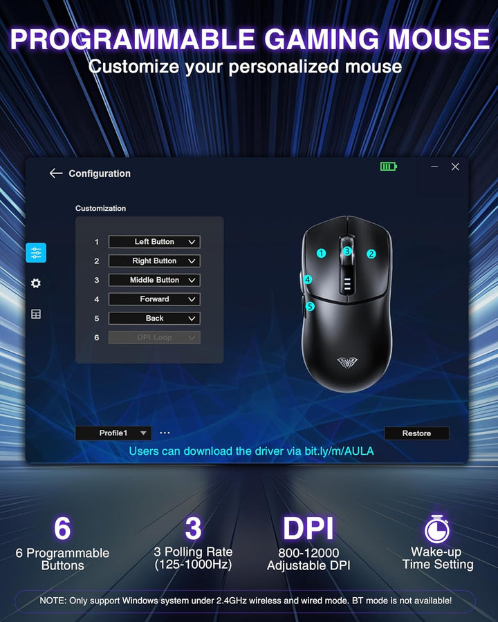 AULA SC580X - Ratón inalámbrico para juegos, triple modo 2.4G\/BT5....