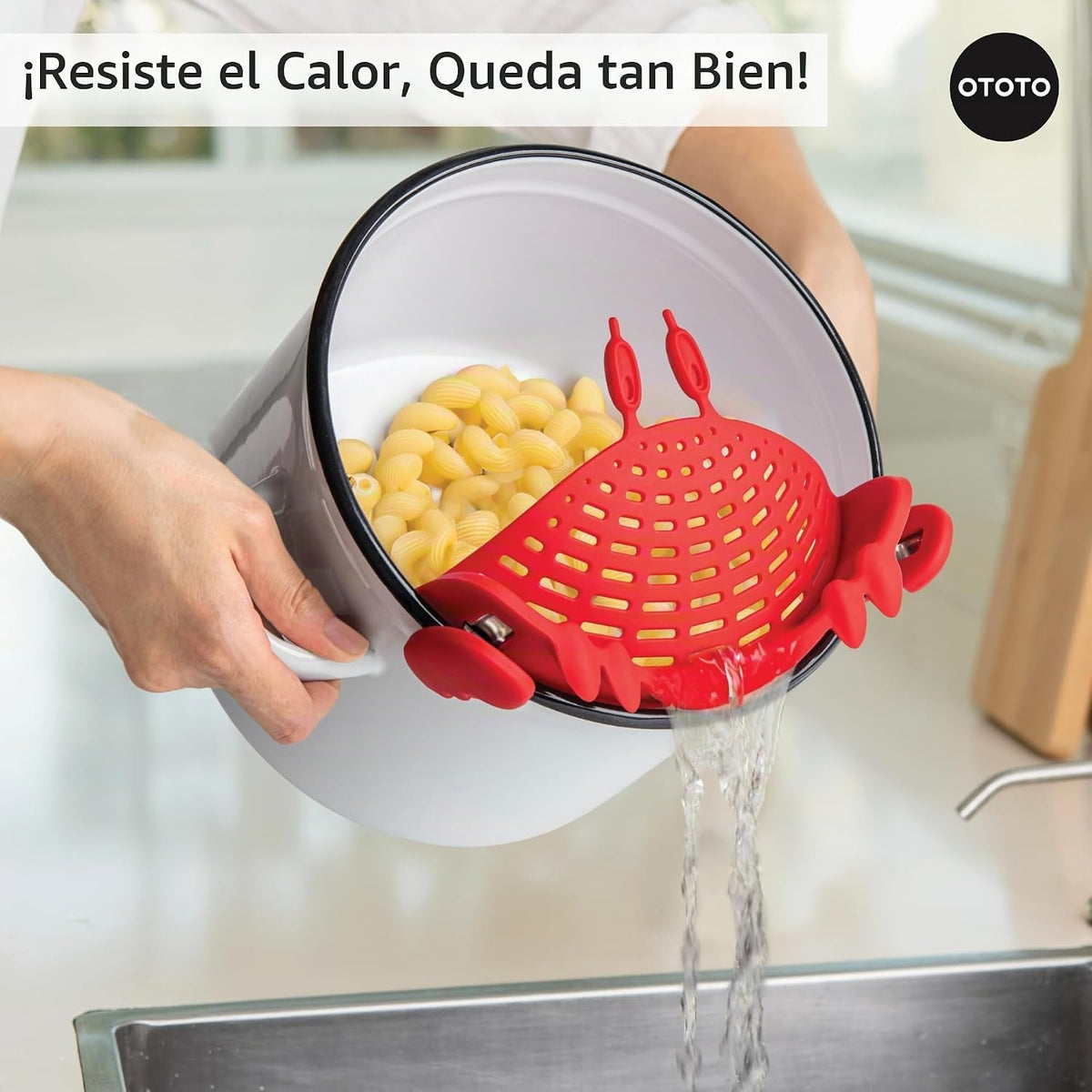 OTOTO Colador de clip de cangrejo – Colador de silicona para pasta con pinzas de acero inoxidable – Accesorios de cocina únicos, regalos de cocina para mujeres, artículos esenciales de cocina, regalos divertidos, accesorios de cocina – (Crabby)
