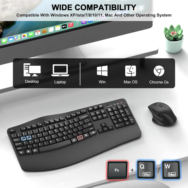 Combo de teclado y mouse inalámbricos, teclado ergonómico de tamaño...