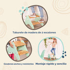 B. toys - B. spaces- B. spaces by Battat - Taburete de madera de dos escalones para niños - Peek-A-Boost - Menta y madera- 2 años +