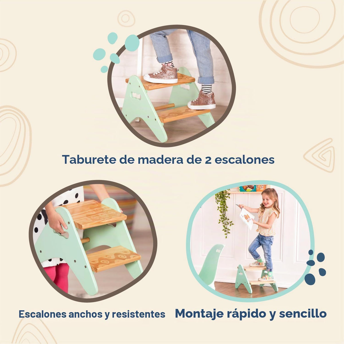 B. toys - B. spaces- B. spaces by Battat - Taburete de madera de dos escalones para niños - Peek-A-Boost - Menta y madera- 2 años +
