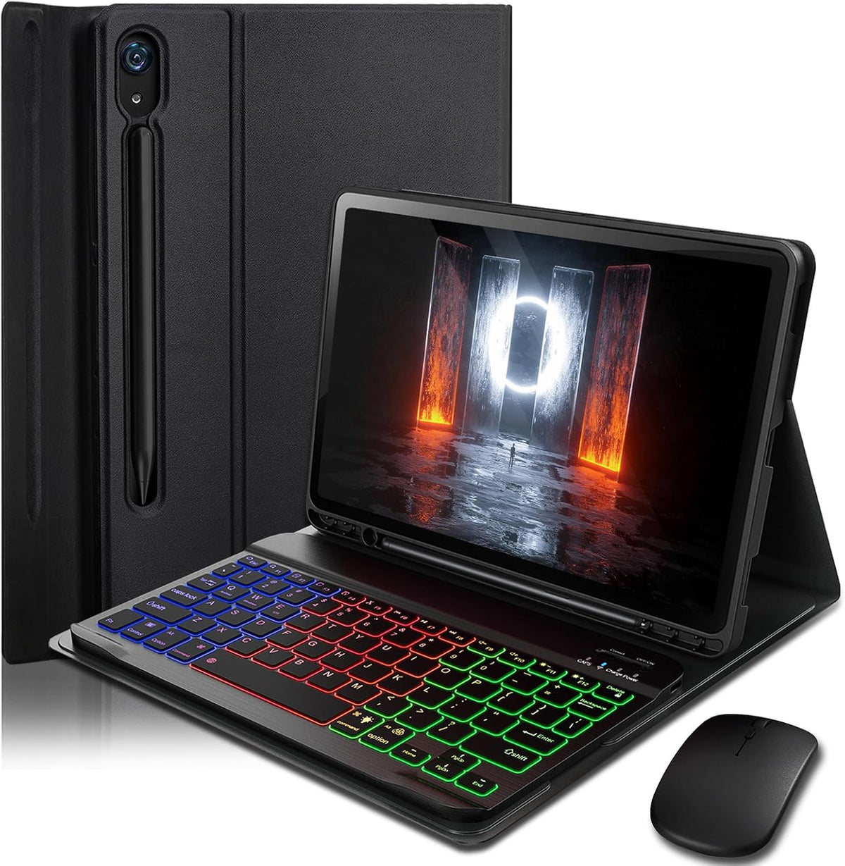 Funda para teclado para Samsung Galaxy Tab S10 Lite / S10 FE / S9 FE / S9 / S8 10.9-11 pulgadas Cubierta - Teclado magnético desmontable retroiluminado de cambio de arcoíris de 7 colores con soporte