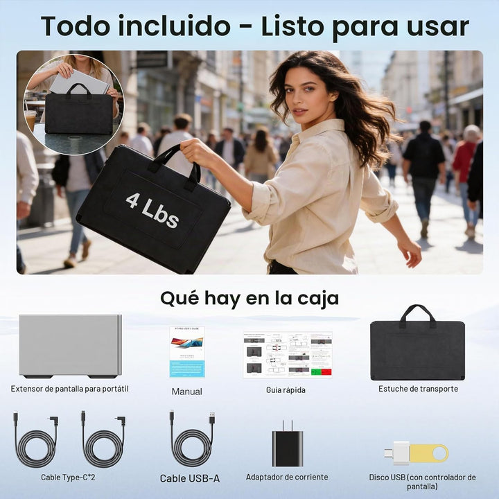 Extensor de pantalla para laptop, pantalla IPS FHD 1080P de 15.6 pu...