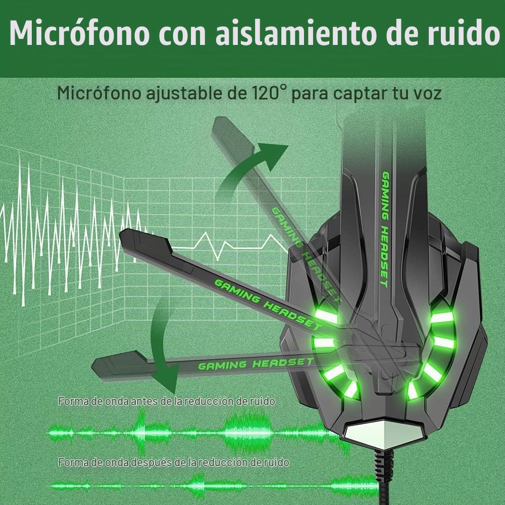 BENGOO G9000 - Auriculares de juego estéreo para PS4, PC, Xbox One, controlador PS5, auriculares con cancelación de ruido sobre la oreja con micrófono, luz LED, graves envolventes, orejeras de memoria