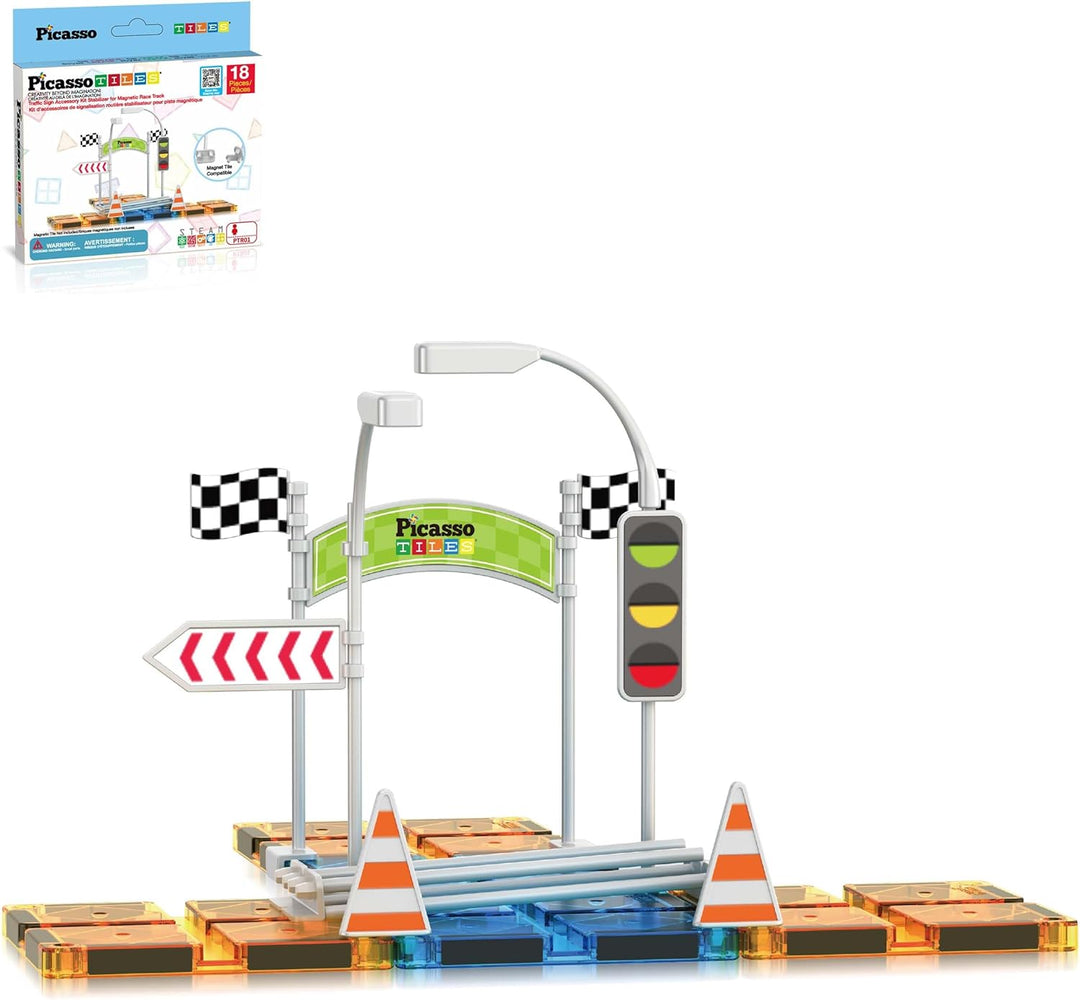 PicassoTiles Kit de Pista de Carrera Compatible con Ladrillos Magné...