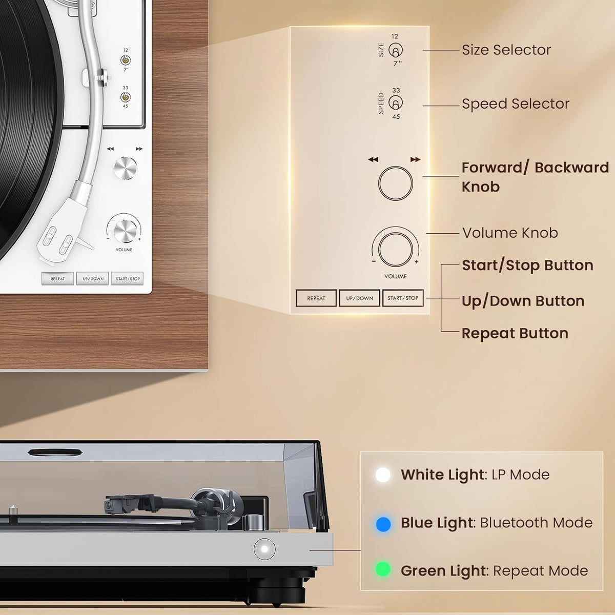 Tocadiscos 1 BY ONE totalmente automático con altavoces, tocadiscos de