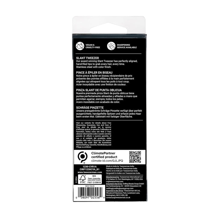 Tweezerman - Pinza para cejas inclinada Mist Blue de acero inoxidab...