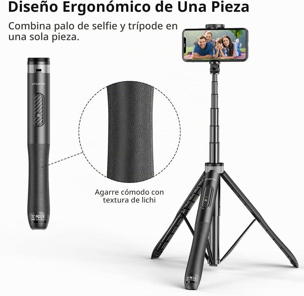 ATUMTEK Trípode para selfie stick de 51 pulgadas, soporte extensible todo en uno con control remoto Bluetooth, rotación de 360° para iPhone y Android, grabación de video, vlogging, transmisión en vivo, color negro