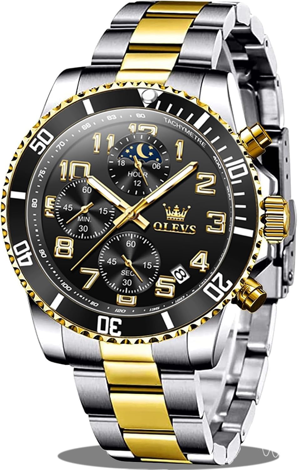 OLEVS Relojes para hombre, de cara grande, de acero inoxidable, resistente al agua, con fecha, analógicos, de cuarzo, modernos, de negocios, relojes de pulsera para hombre