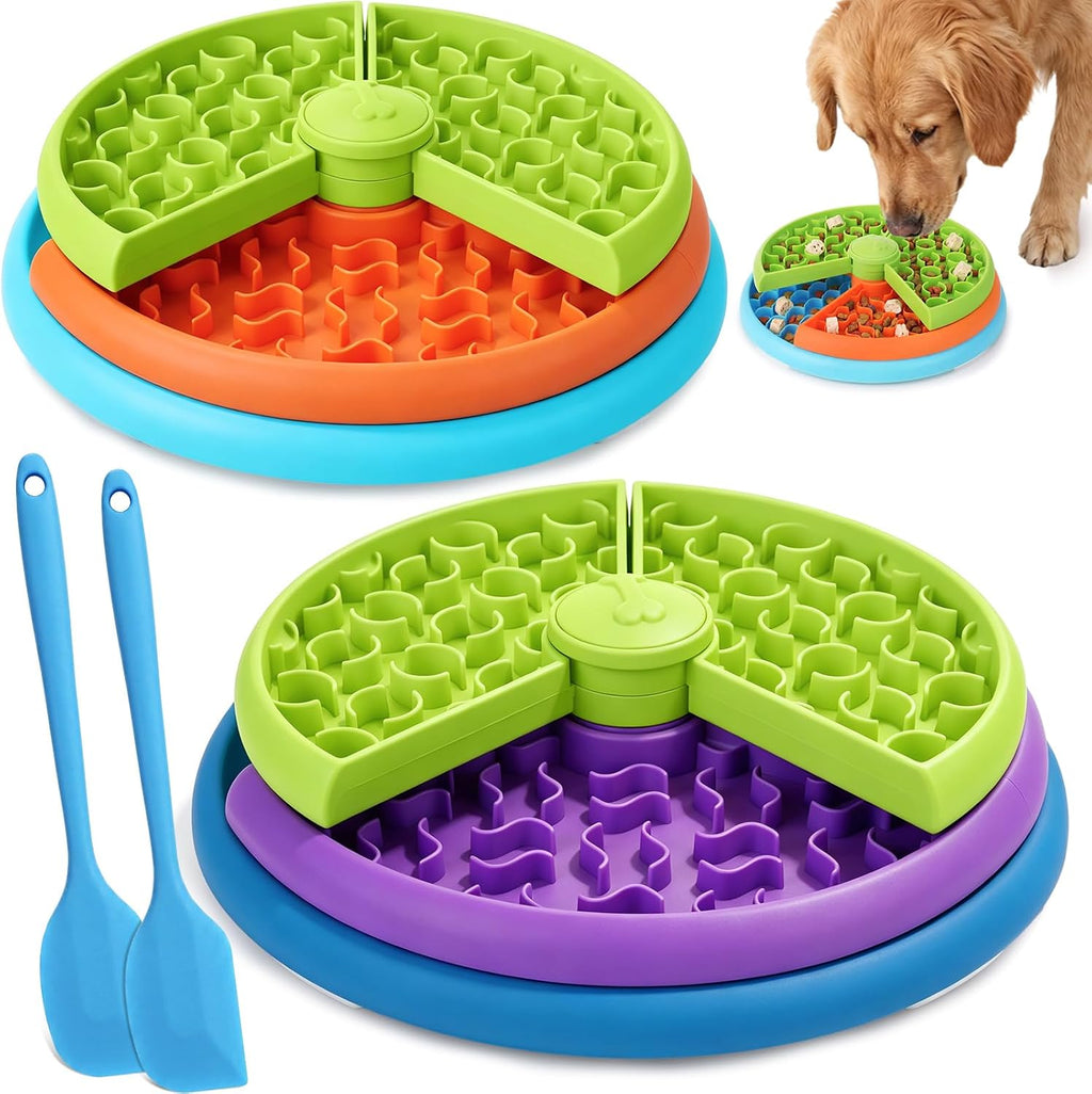 2 cuencos de alimentación lenta para perros, 3 niveles con 2 cucharas de silicona para reducir el aburrimiento y la ansiedad, antideslizante, interactivo, rompecabezas para perros, juguete de
