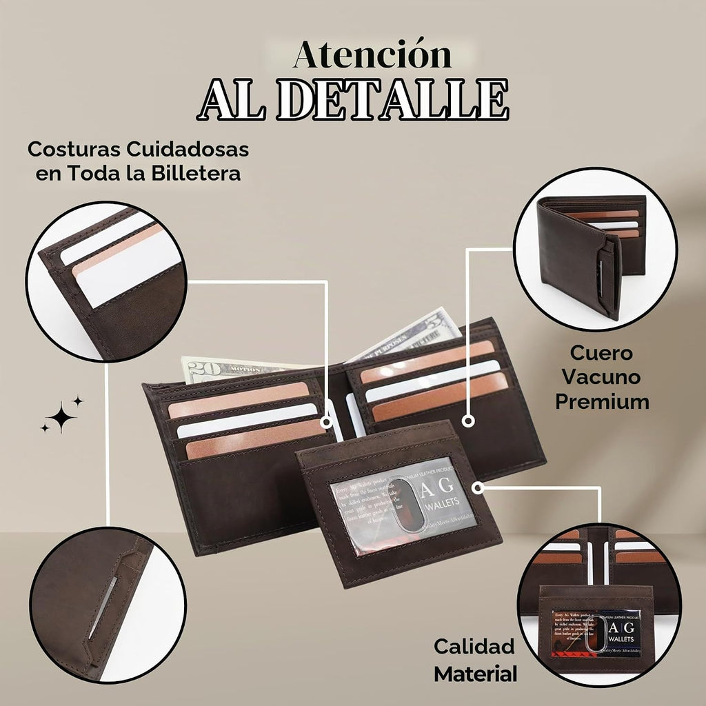 Billetera para hombre con soporte extraíble para identificación, bloqueo