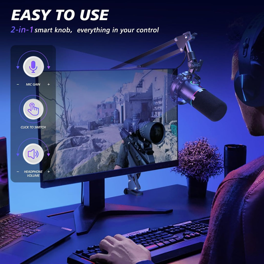 MAONO Kit de micrófono dinámico XLR\/USB, micrófono podcast RGB con...