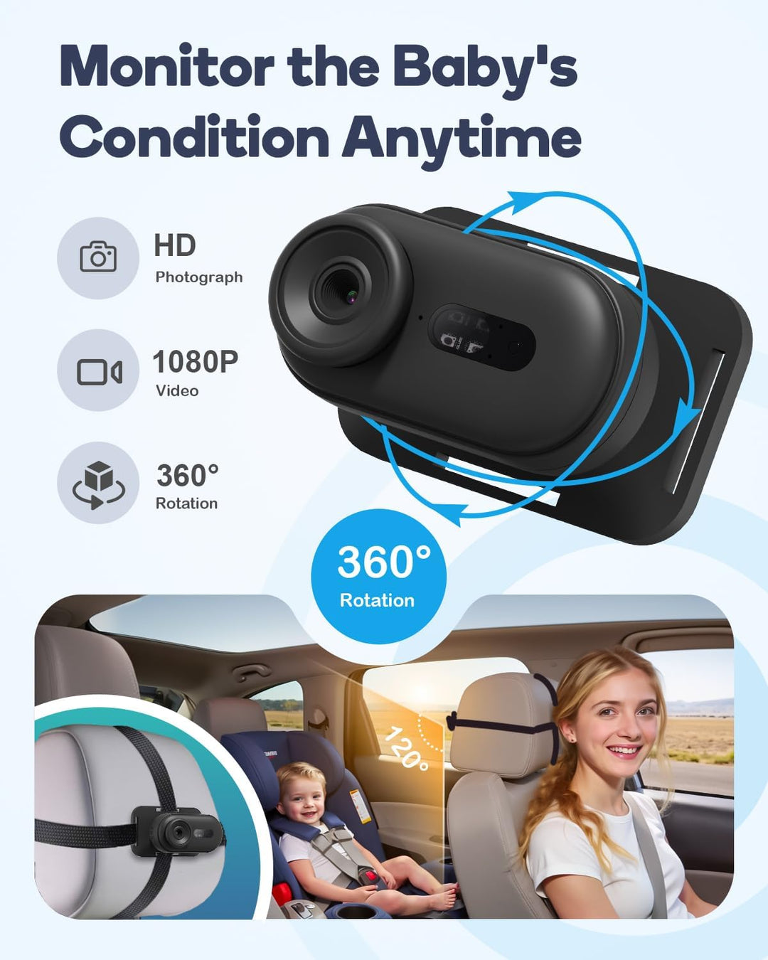 Cámara inalámbrica de coche para bebé monitor de bebé HD