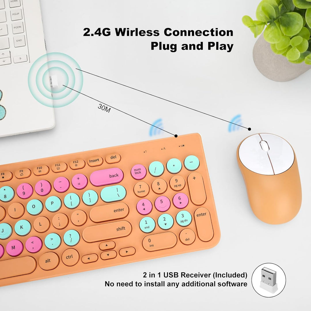 Combo de teclado y mouse inalámbricos, teclado retro de máquina de...