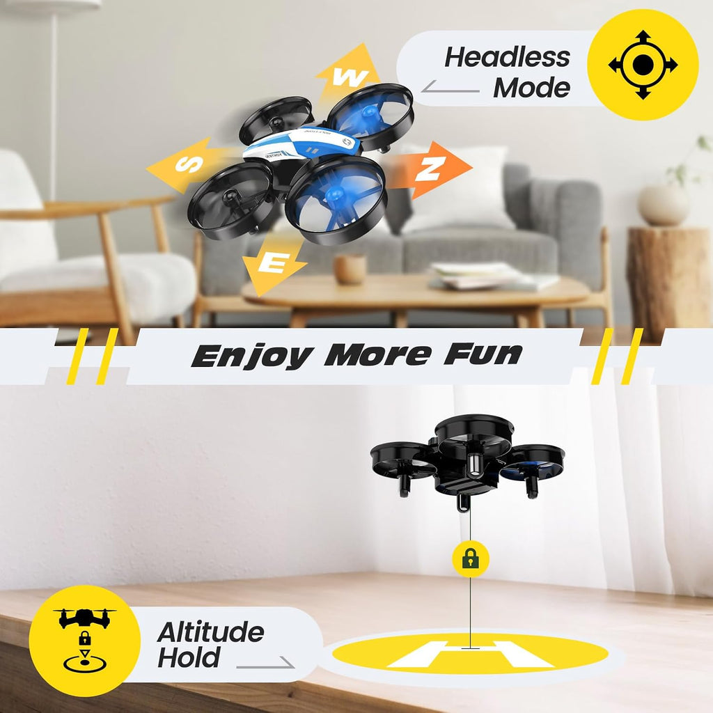 Holy Stone - Minidron para niños y principiantes, nanocuadricóptero con control remoto para interiores, helicóptero con sobrevuelo automático, giro 3D, modo desatendido, 3 pilas, color azul