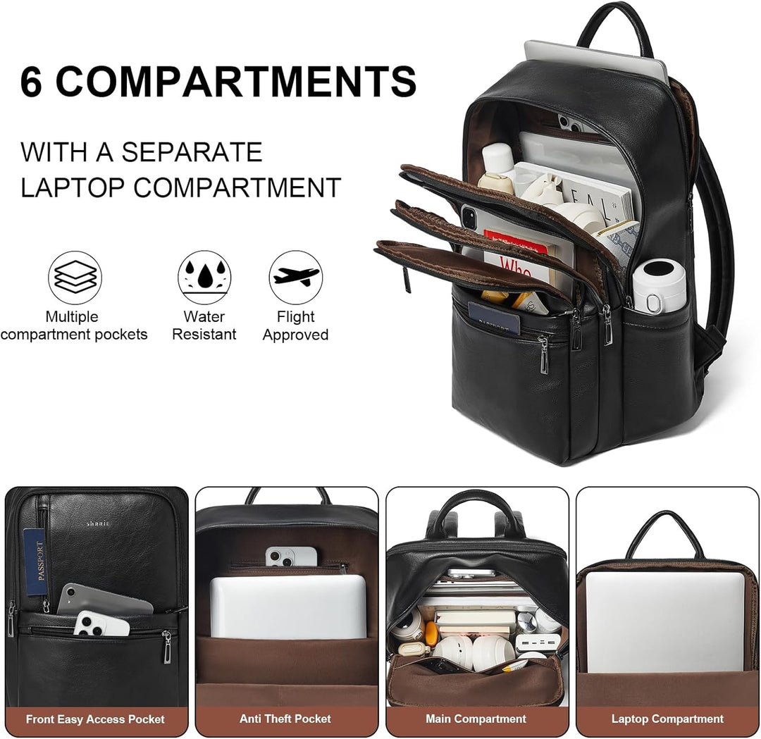 Shrrie Mochila de cuero para computadora portátil para mujer, 17 pu...