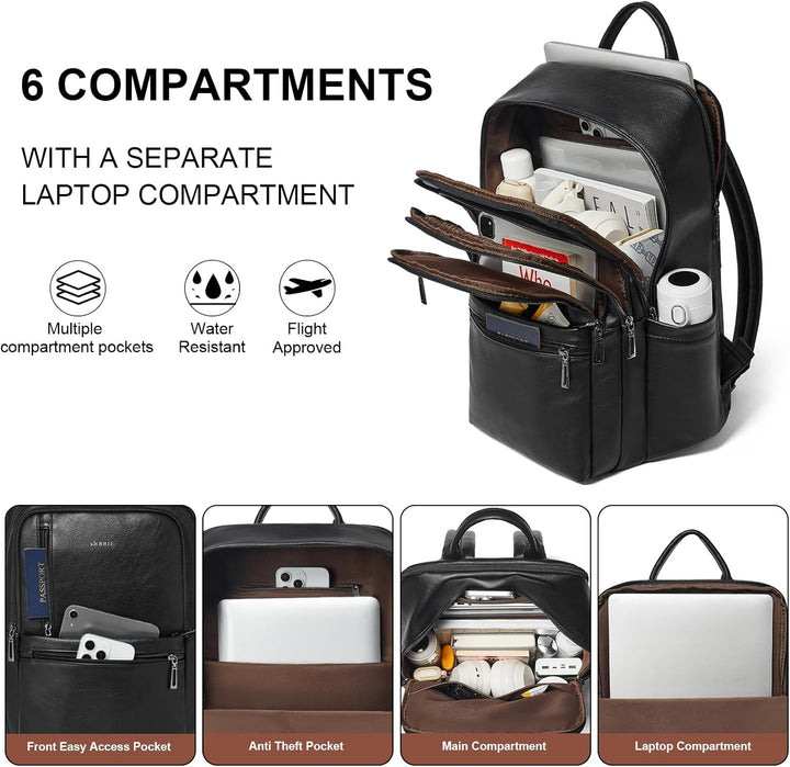 Shrrie Mochila de cuero para computadora portátil para mujer, 17 pu...