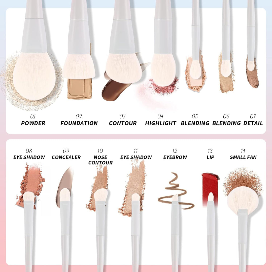 Docolor Juego de 14 brochas de maquillaje sintéticas de alta calida...