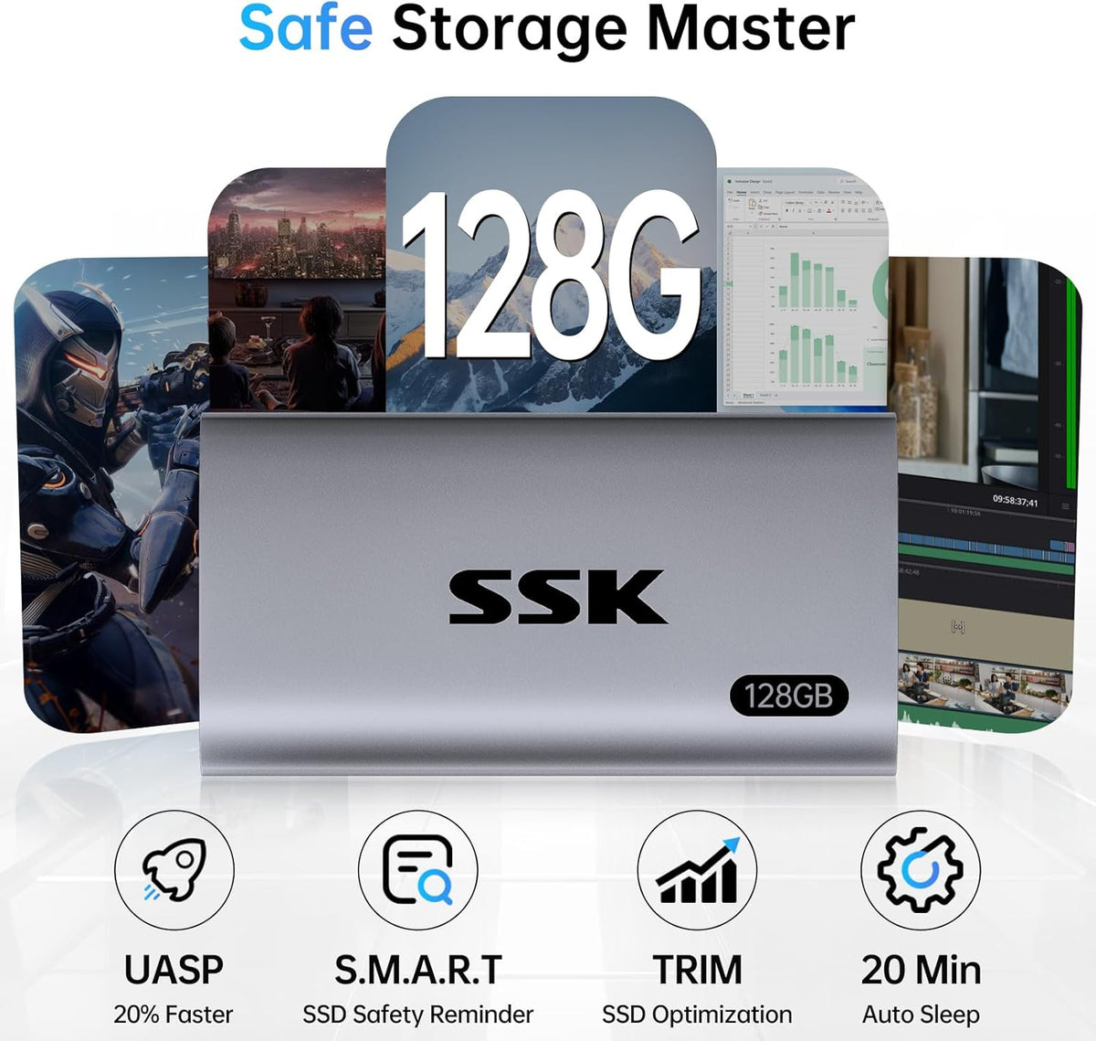 SSK Disco duro externo SSD de 128 GB, SSD portátil de hasta 550 MB\...