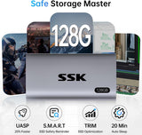 SSK Disco duro externo SSD de 128 GB, SSD portátil de hasta 550 MB\...