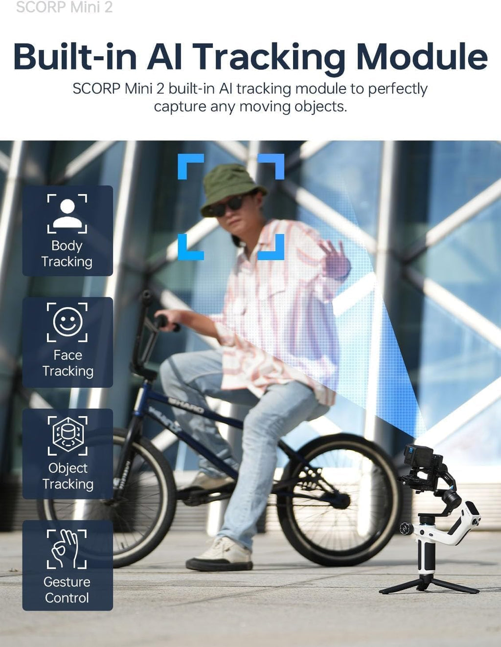 FeiyuTech Kit oficial SCORP Mini 2 cardán, estabilizador de cámara de 3 ejes con luz de llenado AI Tracker, 1,3 pulgadas Touch Sreen, para cámara sin espejo, smartphone, cámara de acción, con funda de