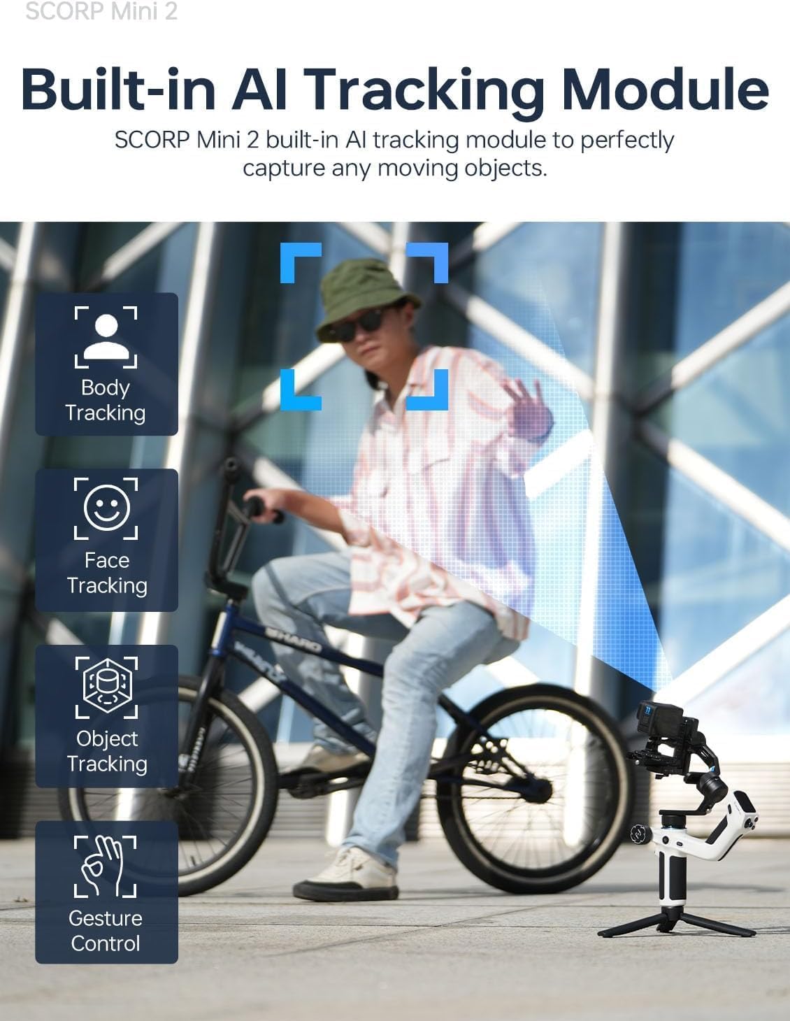 FeiyuTech Kit oficial SCORP Mini 2 cardán, estabilizador de cámara de 3 ejes con luz de llenado AI Tracker, 1,3 pulgadas Touch Sreen, para cámara sin espejo, smartphone, cámara de acción, con funda de